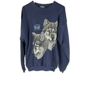 Vintage Wolf Sweatshirt Timber Wolf Blue Graphic Men’s Size Large *Stain*